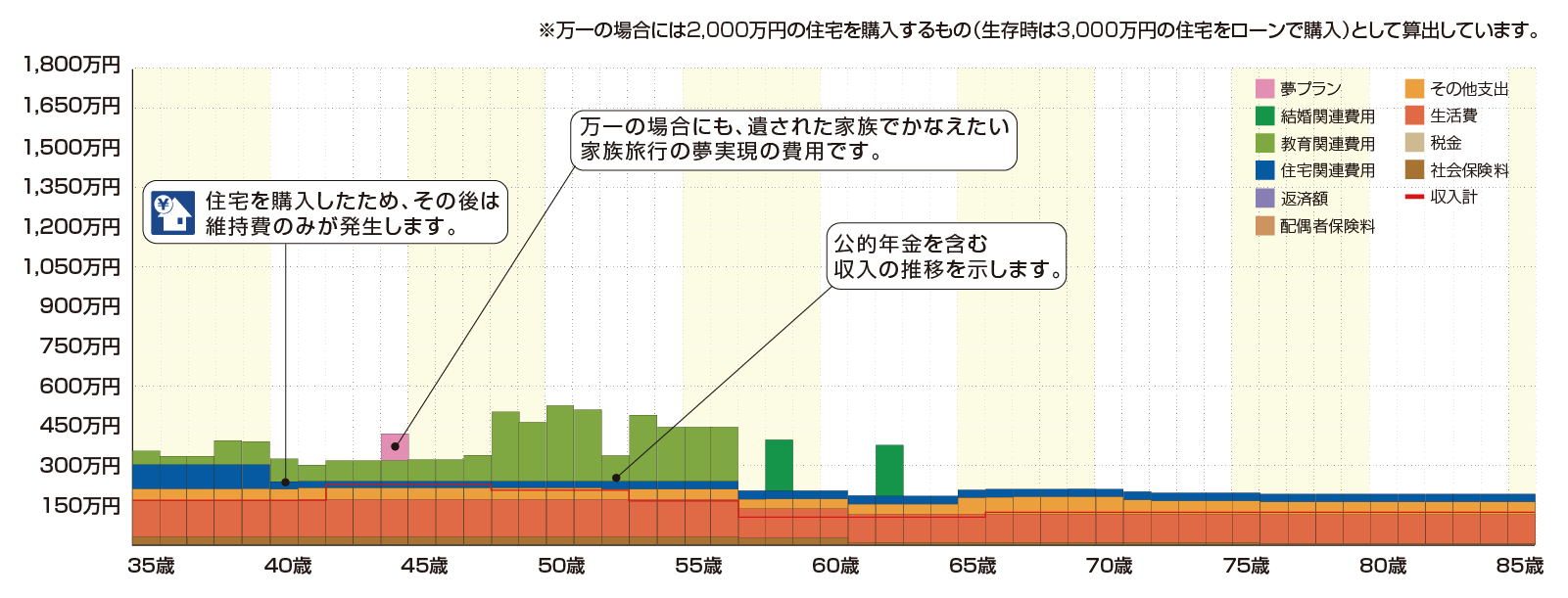 生存時年度別収支グラフ イメージ