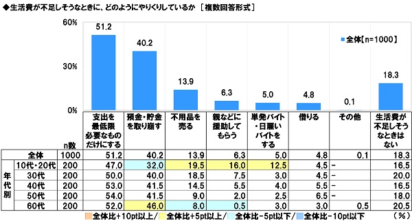 アンケート結果:生活費が不足しそうなときに、どのようにやりくりしているか